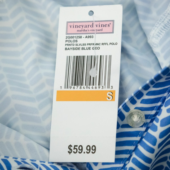 Vineyard Vines Size Small S Blue Print Ruffle Sleeveless Performance Polo Top - Picture 6 of 9